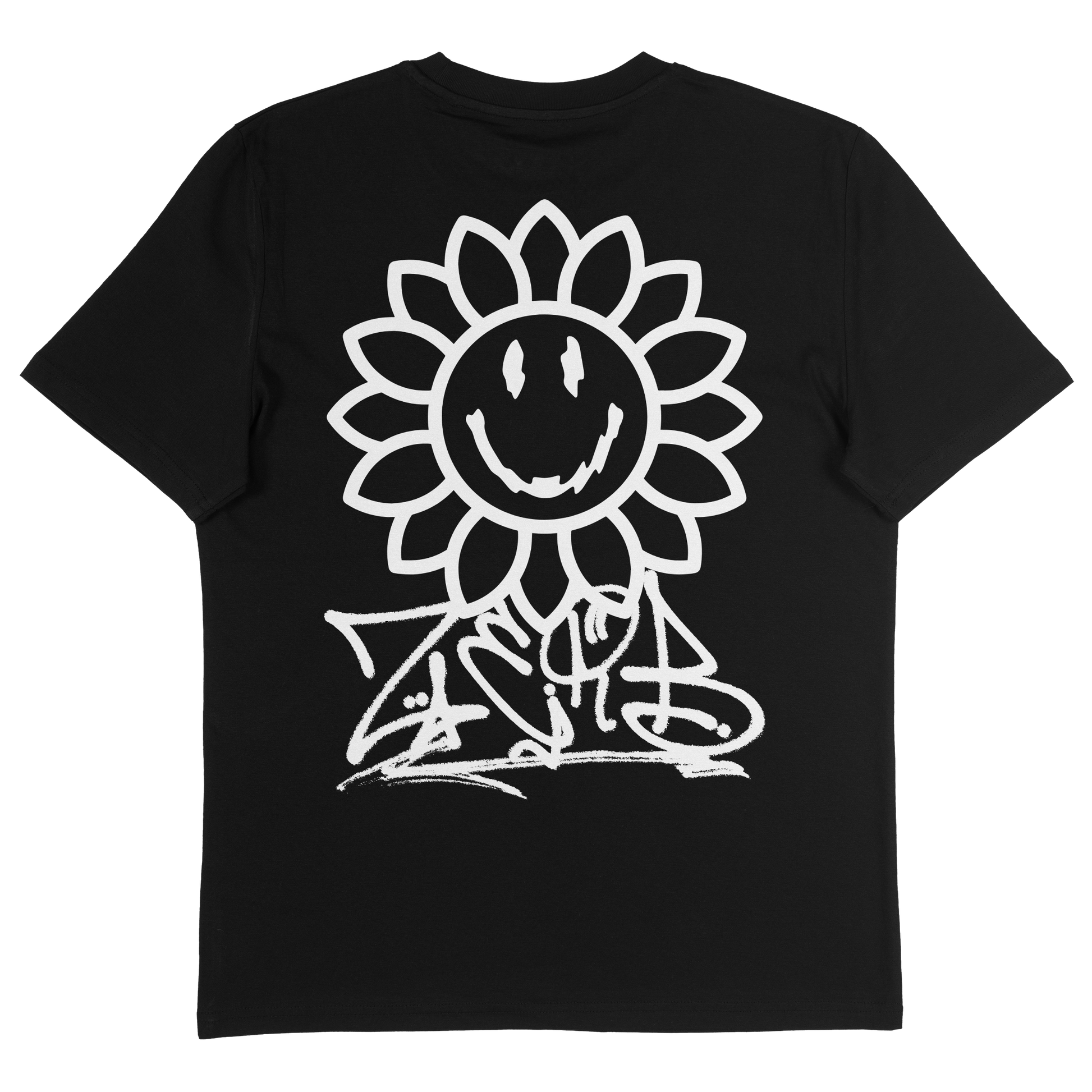 Back view of Zerb's Sunflower tee in black.