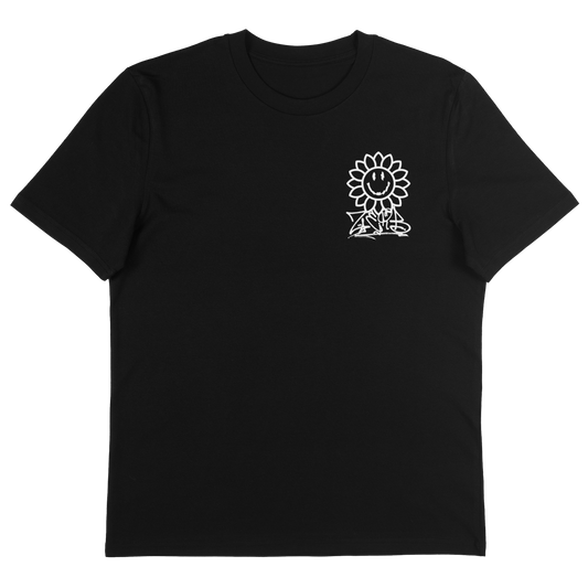 Front View of Zerb's sunflower tee in Black