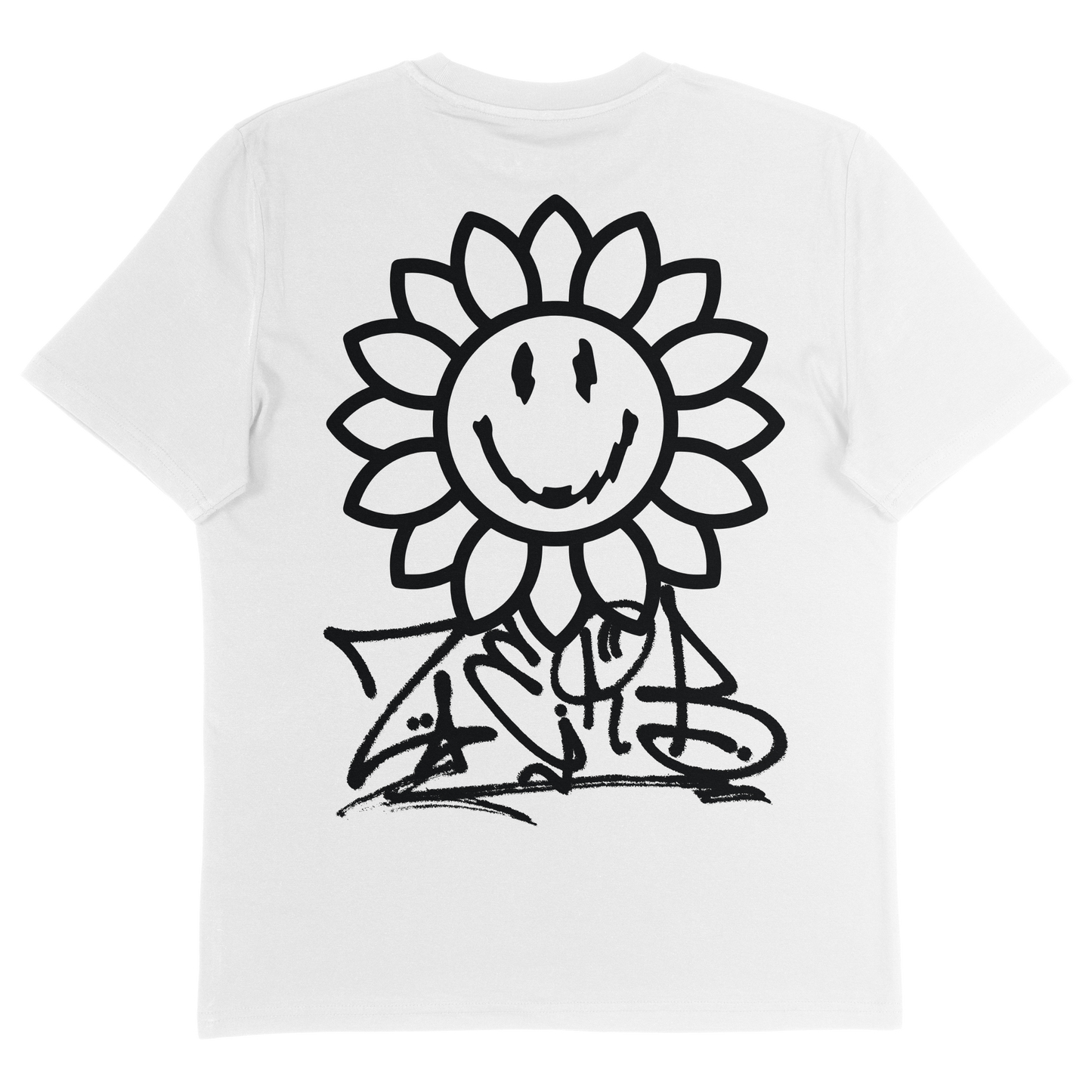 Back View of Zerb's Sunflower tee in white