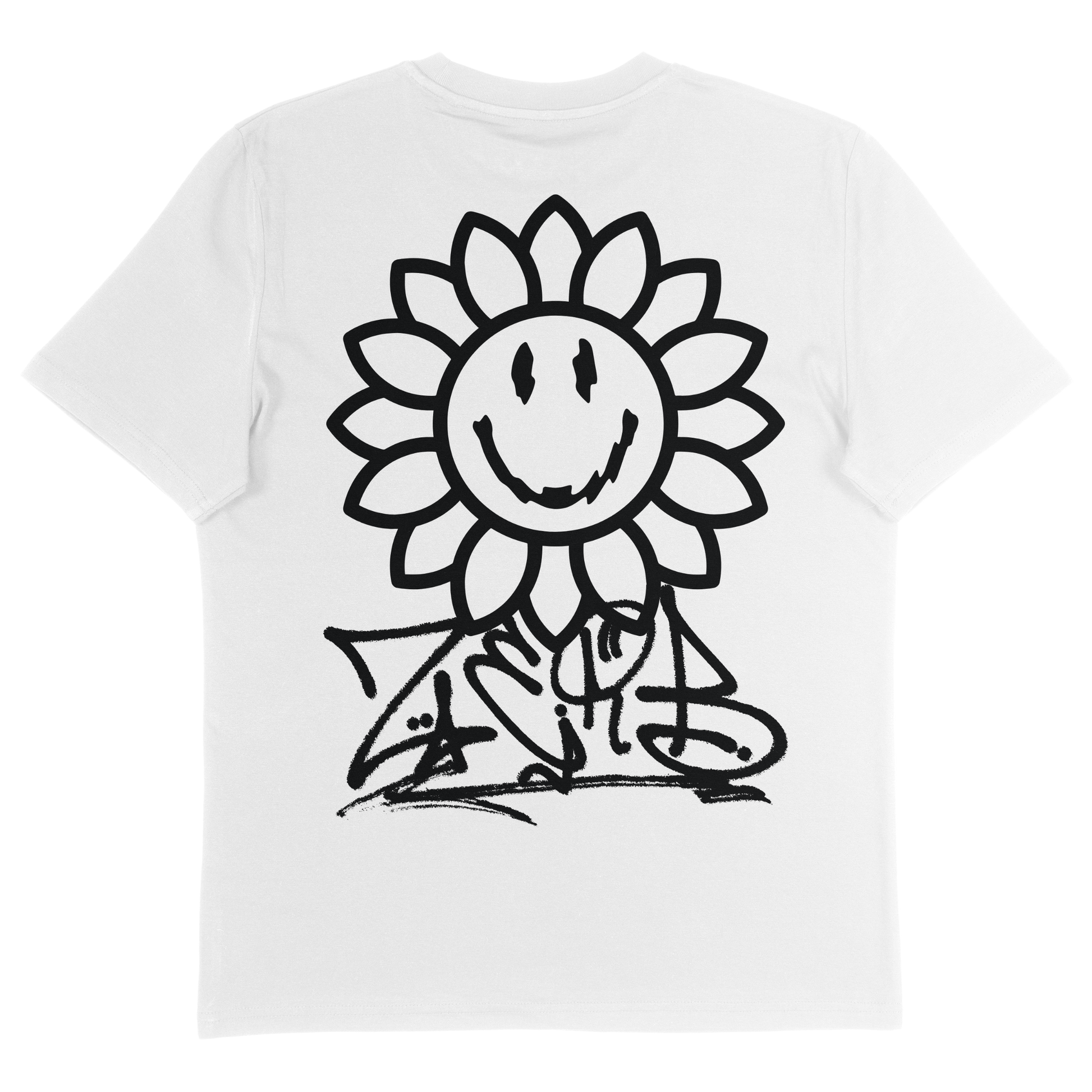 Back View of Zerb's Sunflower tee in white