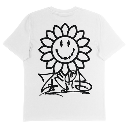 Back View of Zerb's Sunflower tee in white