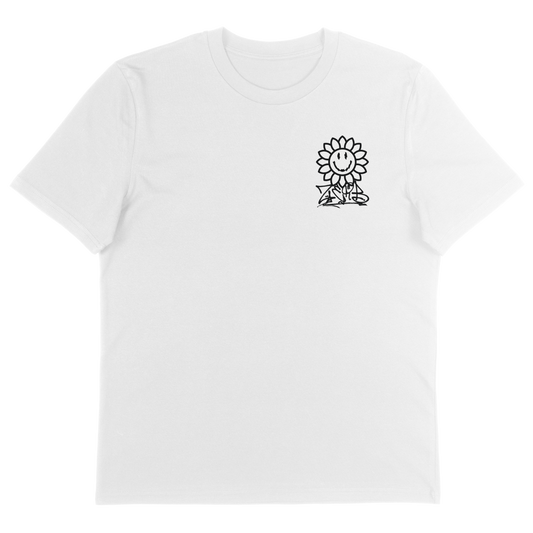 Front view of Zerb's Sunflower Tee in White